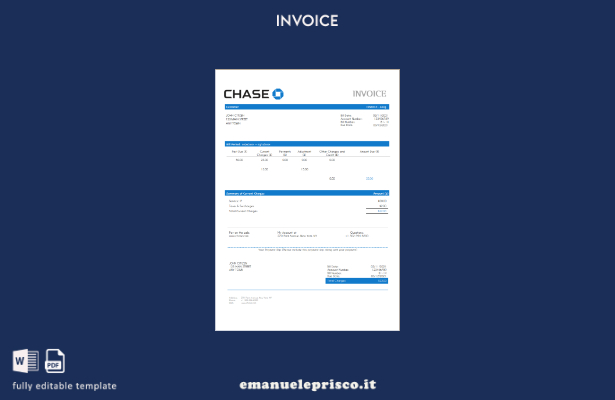 modello di fattura USA Chase in stile verificato